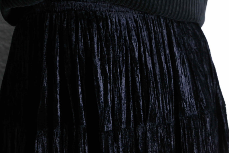black velour long tiered skirt