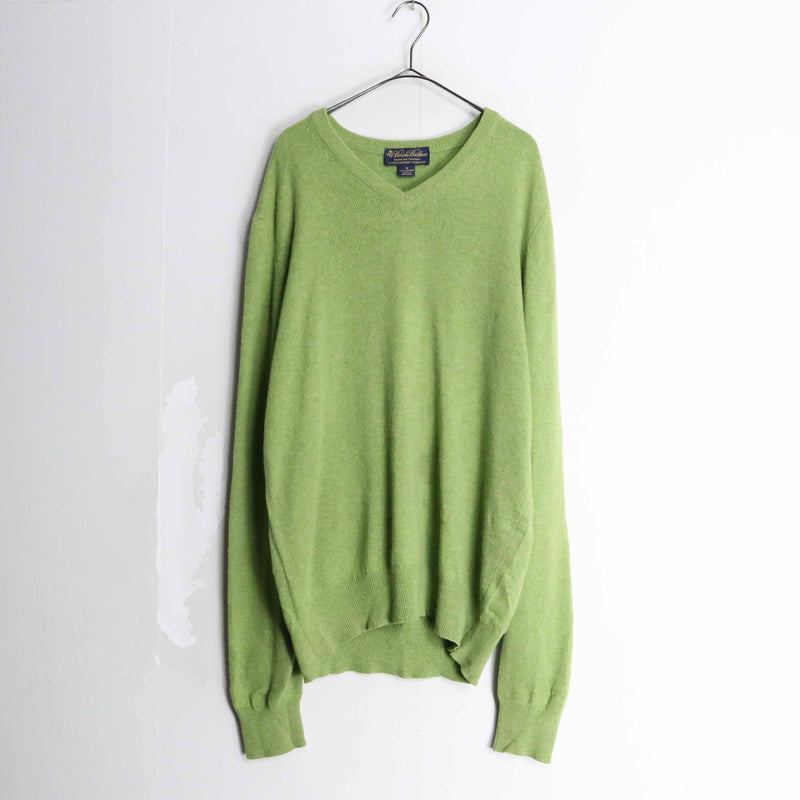 "Brooks Brothers"light green color cashmere V-neck knit