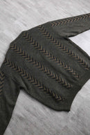 faux leather trim pattern knit cardigan