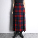 red navy tartan check wool kilt wrap skirt