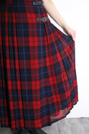 red navy tartan check wool kilt wrap skirt