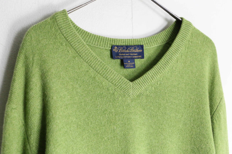 "Brooks Brothers"light green color cashmere V-neck knit