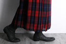 red navy tartan check wool kilt wrap skirt