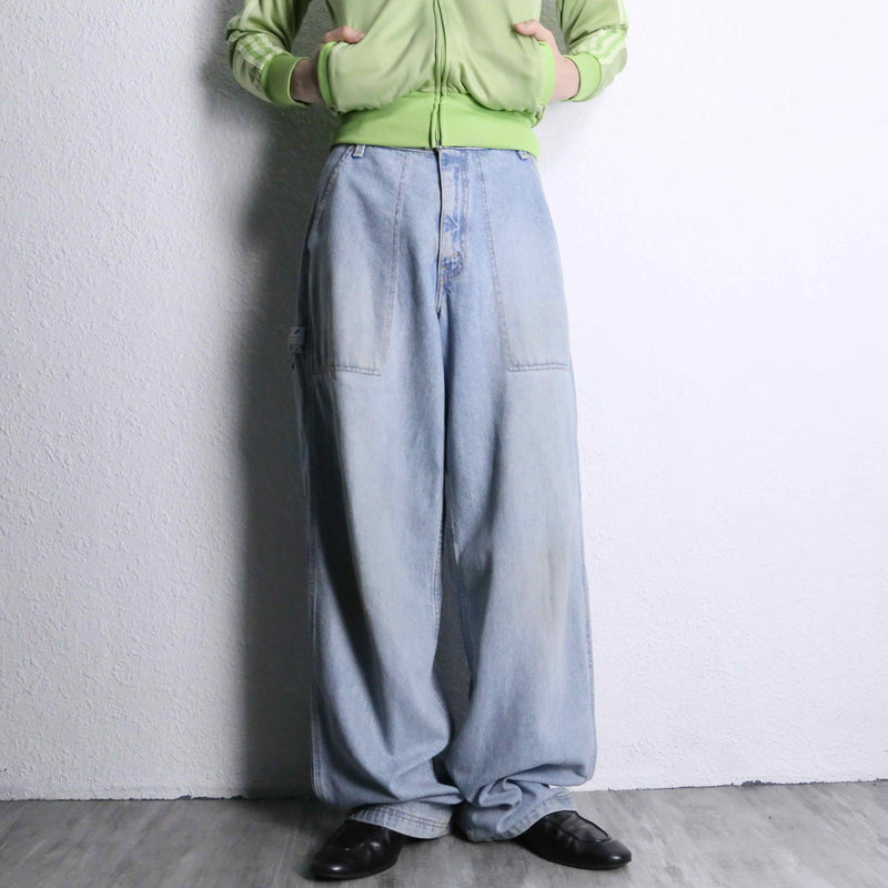 light blue wide denim work pants