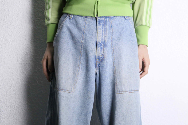 light blue wide denim work pants