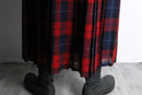 red navy tartan check wool kilt wrap skirt