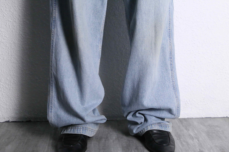 light blue wide denim work pants