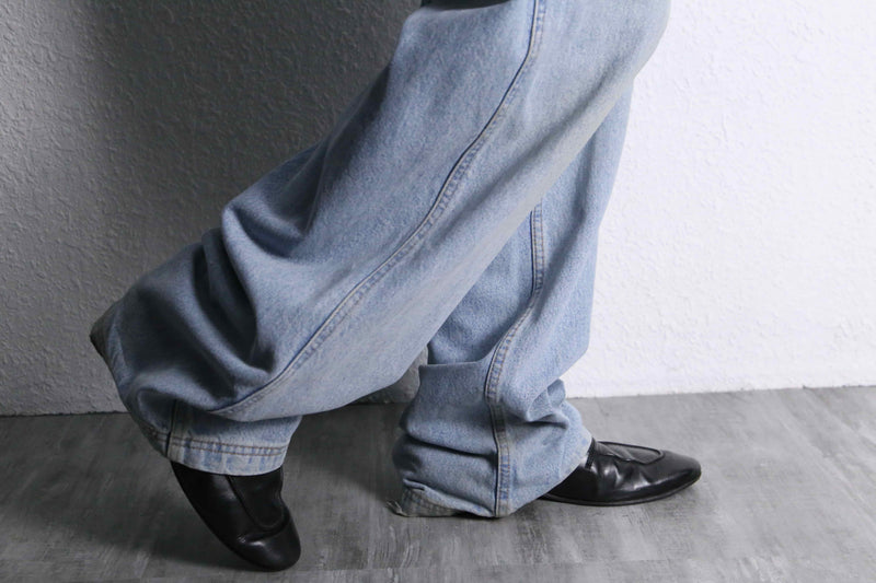 light blue wide denim work pants