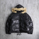 “Houston” detachable fur hood leather down jacket
