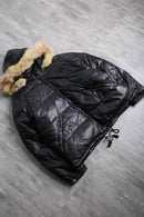 “Houston” detachable fur hood leather down jacket