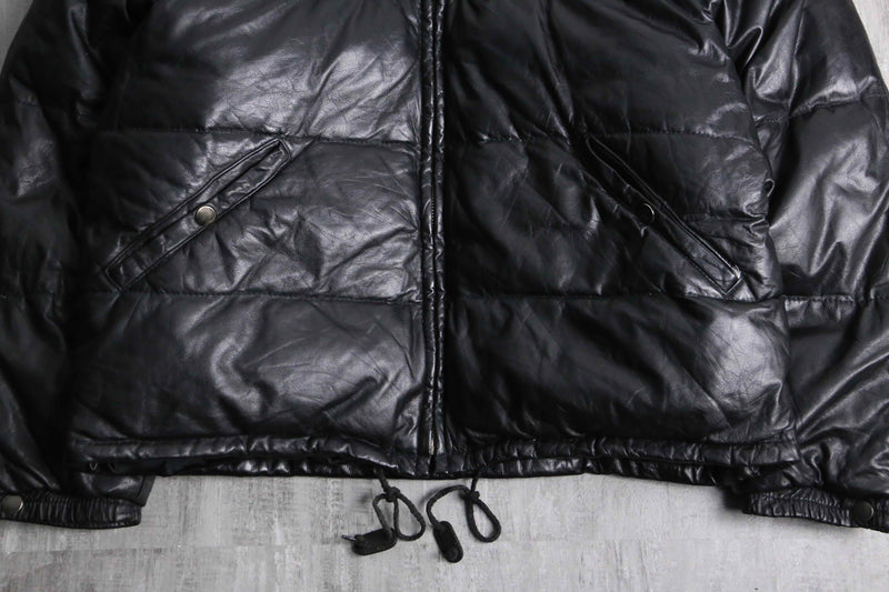 “Houston” detachable fur hood leather down jacket