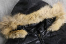 “Houston” detachable fur hood leather down jacket