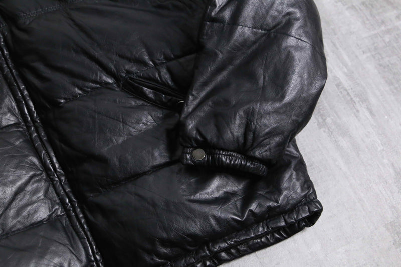 “Houston” detachable fur hood leather down jacket