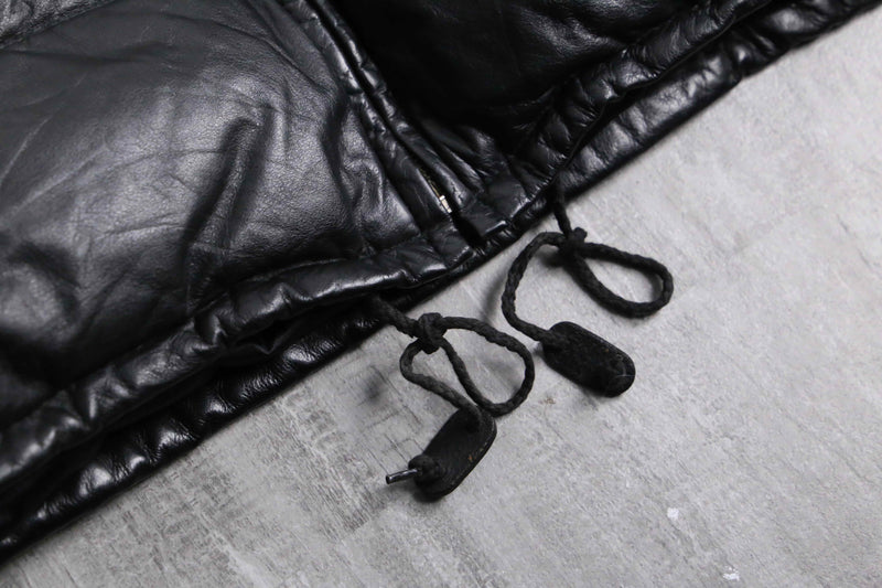 “Houston” detachable fur hood leather down jacket