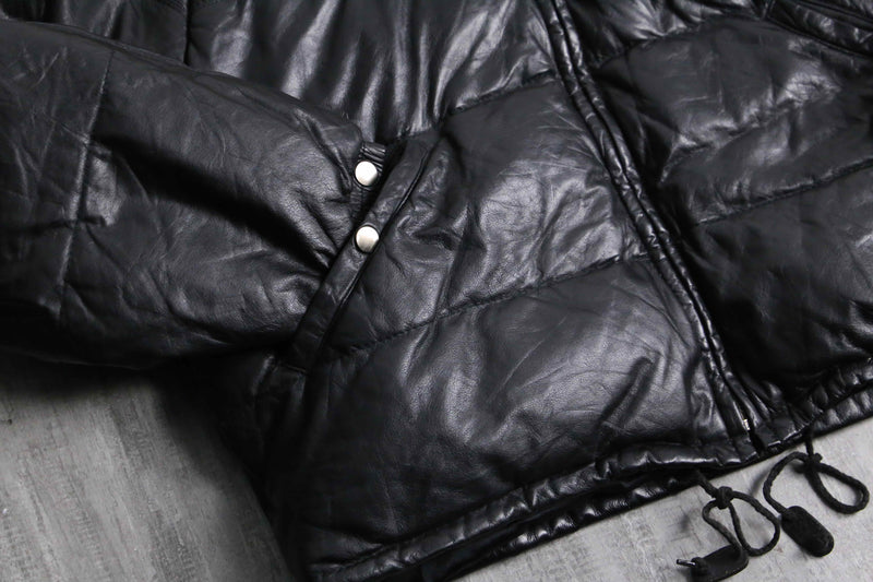 “Houston” detachable fur hood leather down jacket