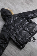 “Houston” detachable fur hood leather down jacket