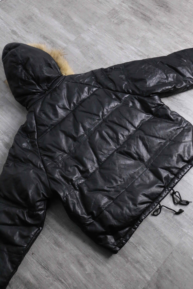 “Houston” detachable fur hood leather down jacket