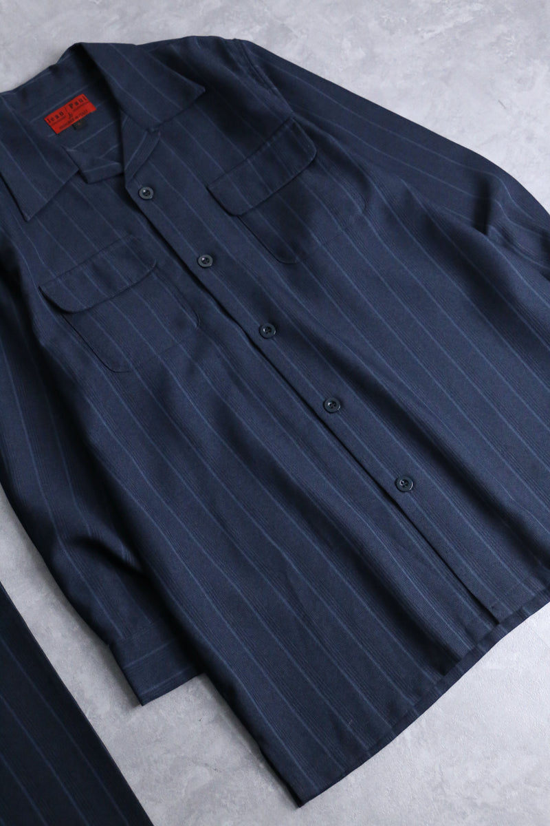 navy color loose stripe shirt set up