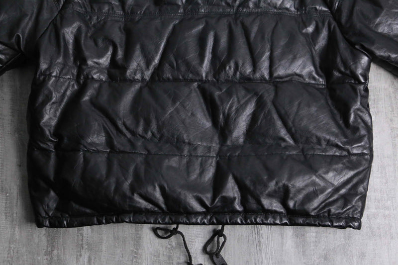 “Houston” detachable fur hood leather down jacket