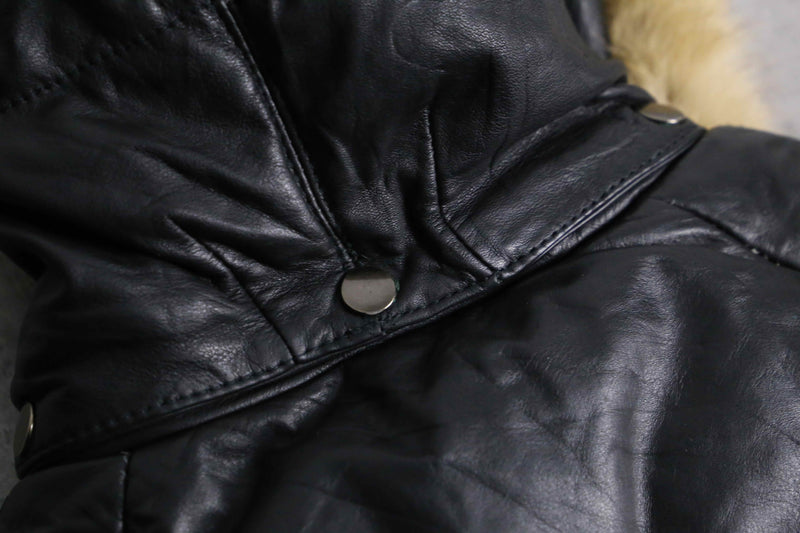 “Houston” detachable fur hood leather down jacket