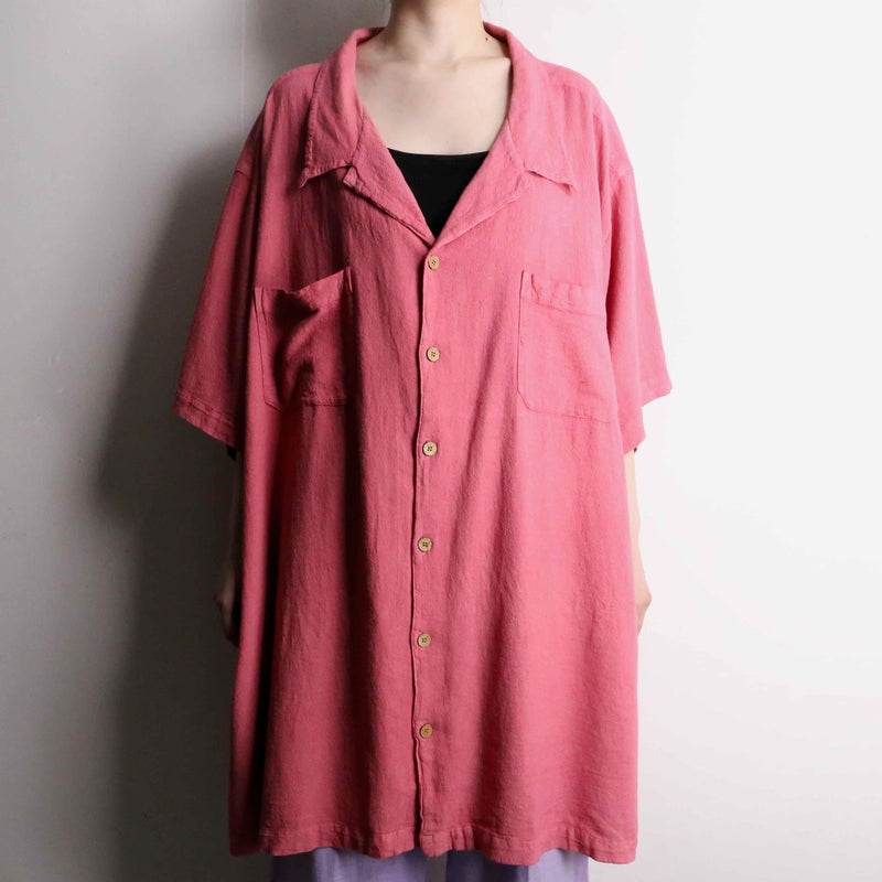 pink color over size open collar s/s shirt
