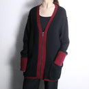 “KARL LAGERFELD” black burgundy zip-up oversized knit cardigan