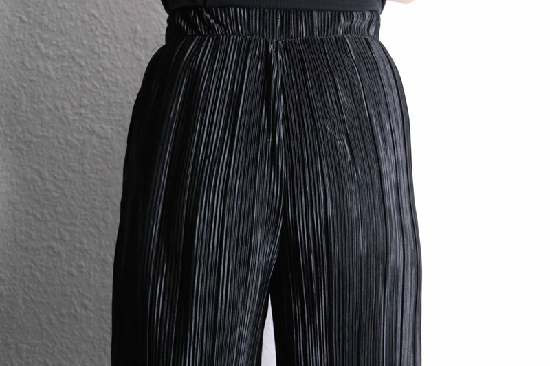 shiny black pleats design easy pants