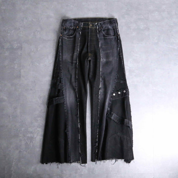 “Re:make” black color docking flare denim pants