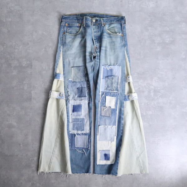 "Re:make" 2tone patchwork design flare pants