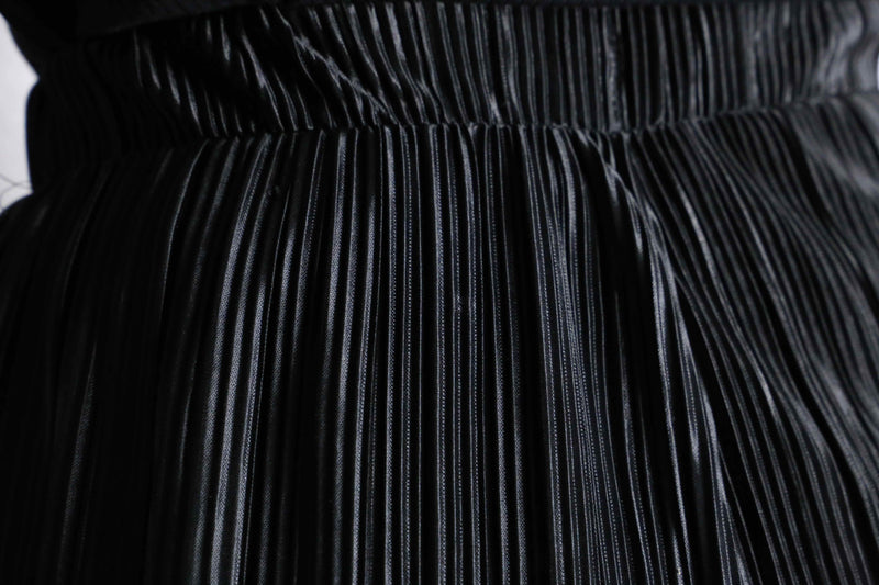 shiny black pleats design easy pants