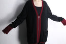 “KARL LAGERFELD” black burgundy zip-up oversized knit cardigan
