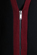 “KARL LAGERFELD” black burgundy zip-up oversized knit cardigan