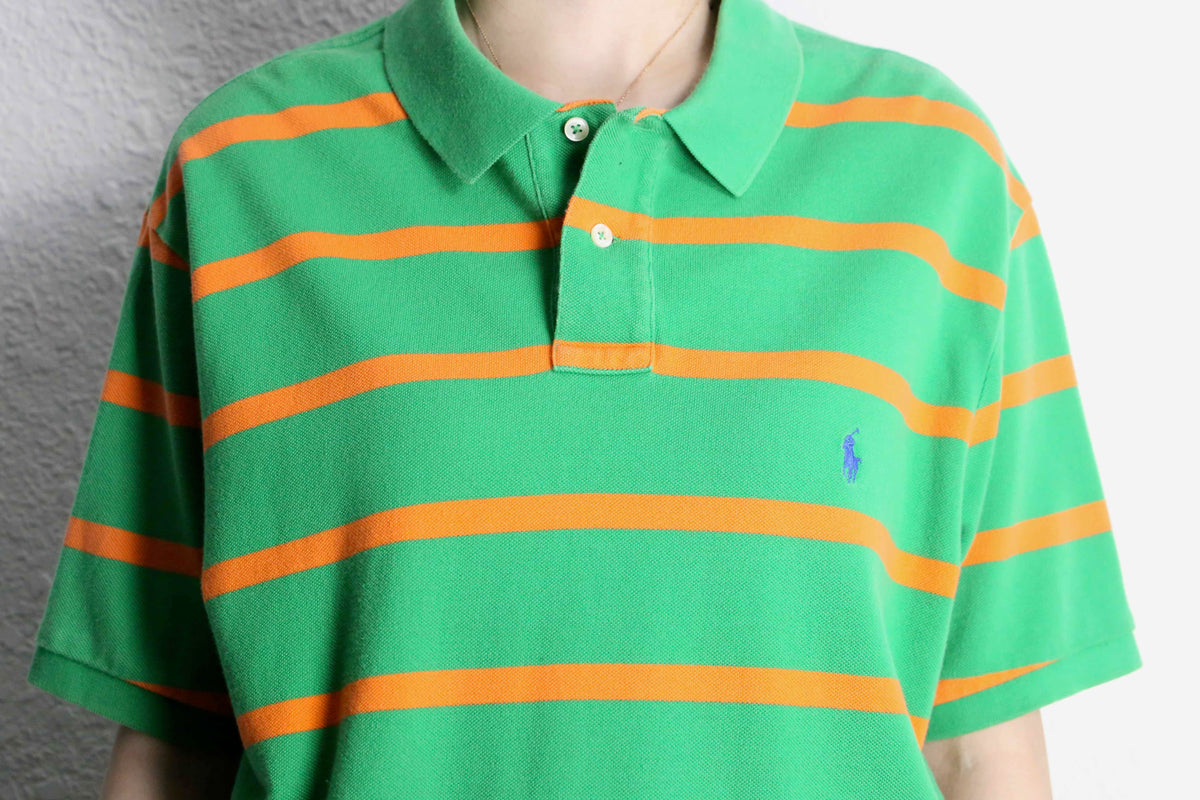Polo by Ralph Lauren” green orange horizontal stripe polo shirt