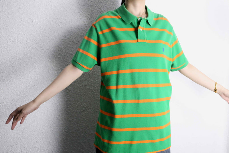 ”Polo by Ralph Lauren”  green orange horizontal stripe polo shirt
