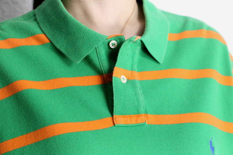 ”Polo by Ralph Lauren”  green orange horizontal stripe polo shirt