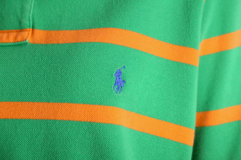 ”Polo by Ralph Lauren”  green orange horizontal stripe polo shirt