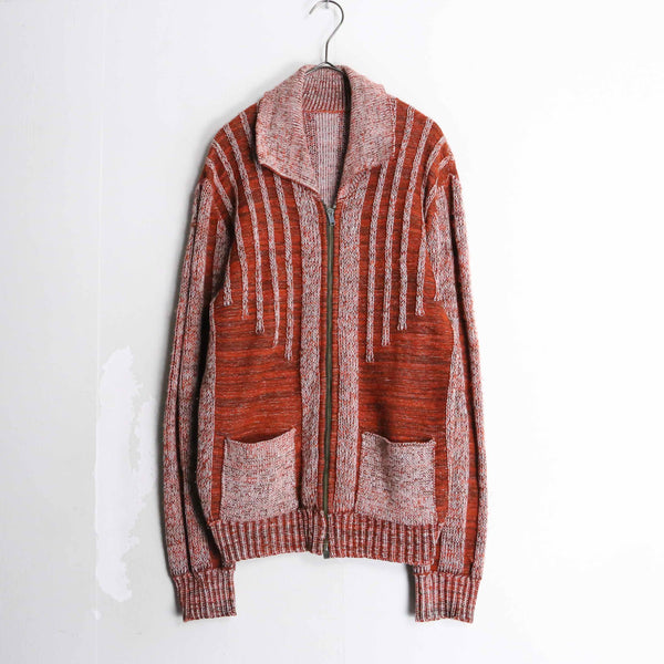 warm color stripe zip knit jacket