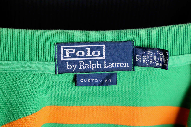 ”Polo by Ralph Lauren”  green orange horizontal stripe polo shirt