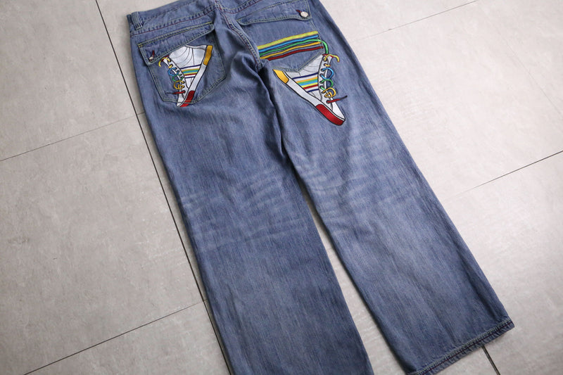 "COOGI" colorful sneaker design wide denim pants