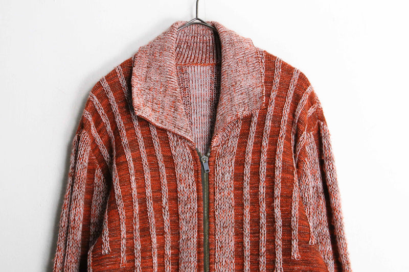 warm color stripe zip knit jacket