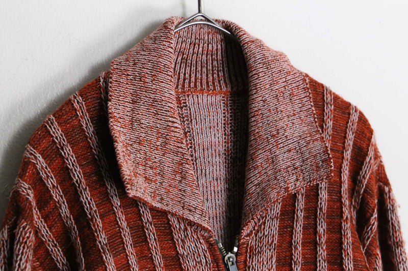 warm color stripe zip knit jacket