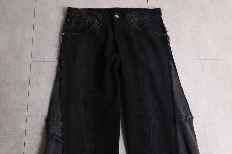 remake "再構築" black color 3docking flare denim pants