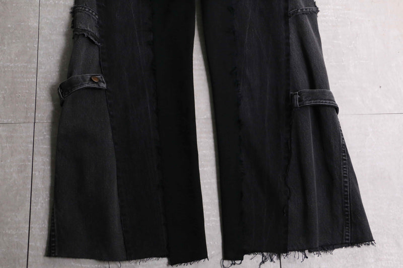 remake "再構築" black color 3docking flare denim pants