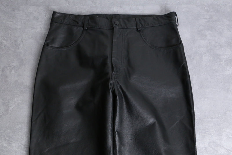 black leather tapered loose pants