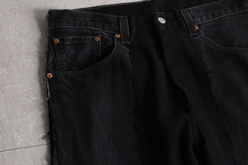 remake "再構築" black color 3docking flare denim pants