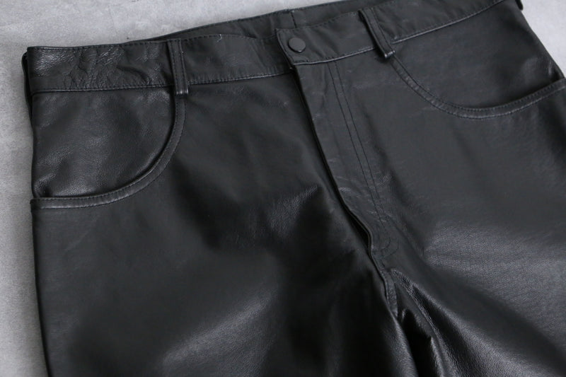 black leather tapered loose pants