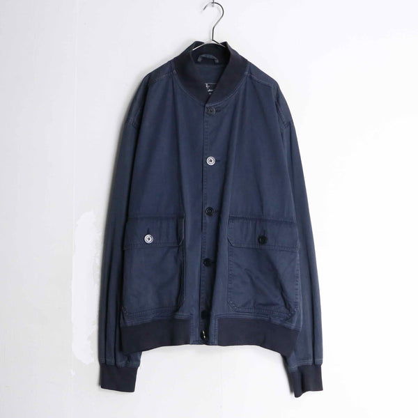 "Les Copains" rib no collar navy cotton bomber jacket