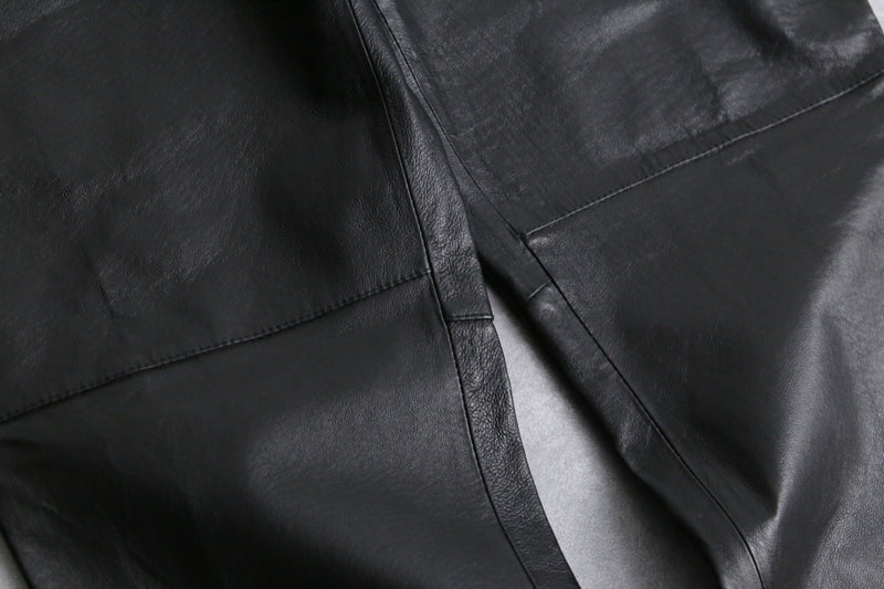 black leather tapered loose pants