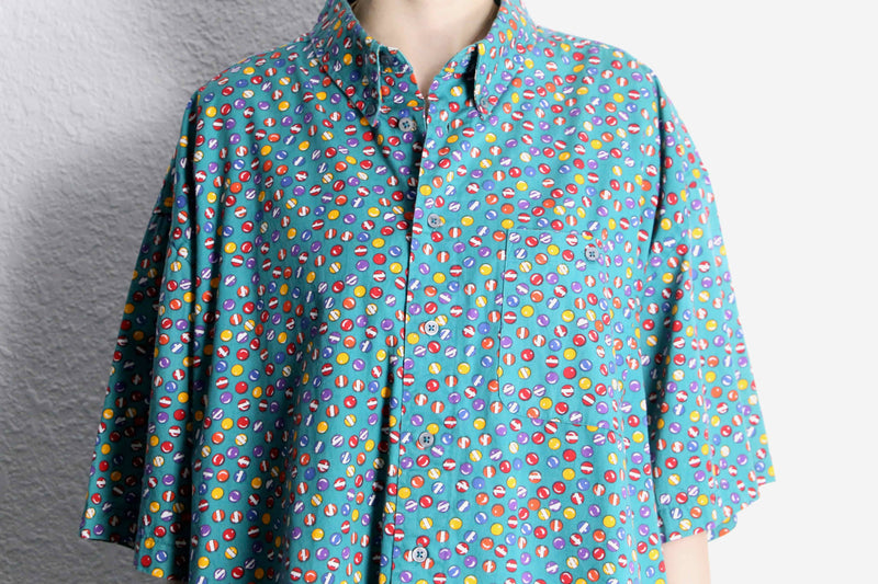 emerald green base marble design s/s button down shirt