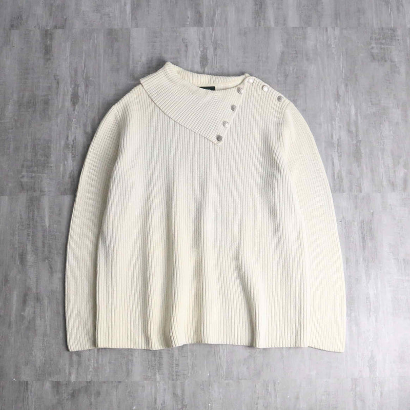 “Lauren Ralph Lauren” asymmetry shoulder button knit